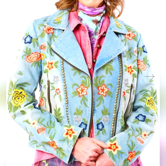 ARATTA Floral Embroidered Denim Jacket. The LUCINDA. MSRP $262 NWT - Picture 1 of 12